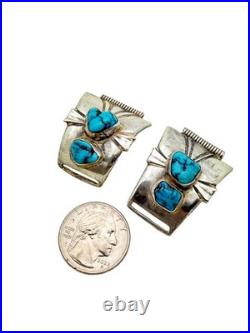 Native American Sterling Silver Chunky Blue Turquoise 18mm Watch Tips