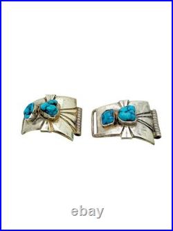 Native American Sterling Silver Chunky Blue Turquoise 18mm Watch Tips