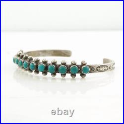 Native American Sterling Silver Cuff Bracelet Blue Block Turquoise Row