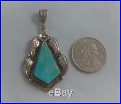 Native American Sterling Silver Custom Turquoise Pendant Estate Vintage Navajo