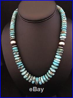 Native American Sterling Silver Graduated Natural Turquoise Bead Necklace