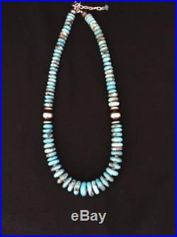 Native American Sterling Silver Graduated Natural Turquoise Bead Necklace