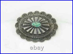 Native American Sterling Silver Green Royston Turquoise Brooch Concho