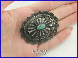 Native American Sterling Silver Green Royston Turquoise Brooch Concho