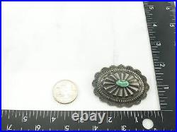 Native American Sterling Silver Green Royston Turquoise Brooch Concho