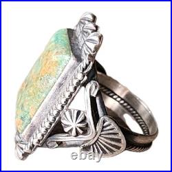 Native American Sterling Silver Green Turquoise Ring Size M&R Calladitto 12.5