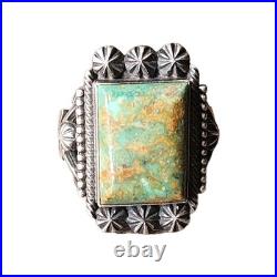 Native American Sterling Silver Green Turquoise Ring Size M&R Calladitto 12.5