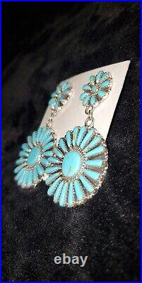 Native American Sterling Silver Navajo Handmade Faux Turquoise Cluster Earrings