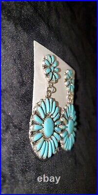 Native American Sterling Silver Navajo Handmade Faux Turquoise Cluster Earrings