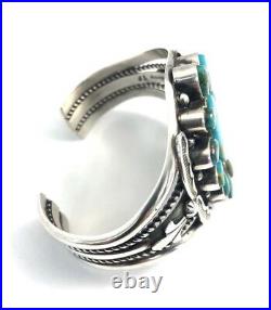 Native American Sterling Silver Navajo Handmade Kingman Turquoise Cuff Bracelet
