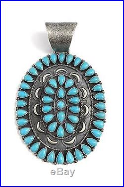 Native American Sterling Silver Navajo Handmade Turquoise Pendant