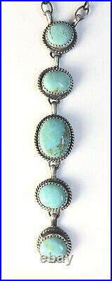 Native American Sterling Silver Navajo Indian Kingman Turquoise Lariat Necklace