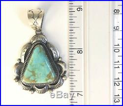 Native American Sterling Silver Navajo Indian Kingman Turquoise Pendant Signed