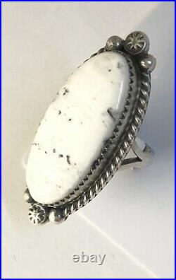 Native American Sterling Silver Navajo Indian White Buffalo Ring Size 7 Signed