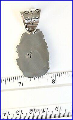 Native American Sterling Silver Navajo Kingman Turquoise & Coral Pendant. Signed