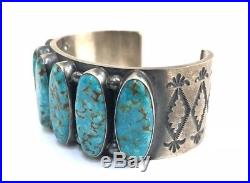 Native American Sterling Silver Navajo Kingman Turquoise Cuff Bracelet