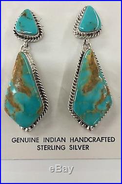 Native American Sterling Silver Navajo Kingman Turquoise Earrings