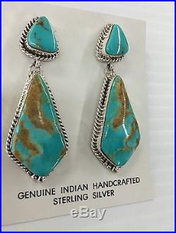 Native American Sterling Silver Navajo Kingman Turquoise Earrings