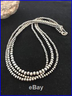 Native American Sterling Silver Navajo Pearls Necklace 21 3 Strand Gift