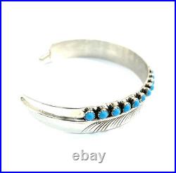 Native American Sterling Silver Navajo Turquoise Feather Design Cuff bracelet