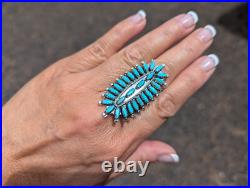 Native American Sterling Silver Needlepoint Turquoise Ring Zuni Jewelry Sz 7.75