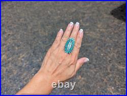 Native American Sterling Silver Needlepoint Turquoise Ring Zuni Jewelry Sz 7.75