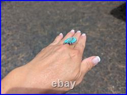 Native American Sterling Silver Needlepoint Turquoise Ring Zuni Jewelry Sz 7.75