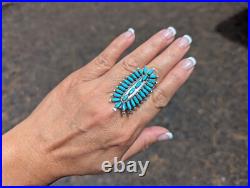 Native American Sterling Silver Needlepoint Turquoise Ring Zuni Jewelry Sz 7.75