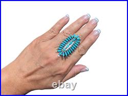 Native American Sterling Silver Needlepoint Turquoise Ring Zuni Jewelry Sz 7.75
