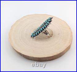 Native American Sterling Silver Needlepoint Turquoise Ring Zuni Jewelry Sz 7.75