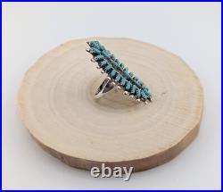 Native American Sterling Silver Needlepoint Turquoise Ring Zuni Jewelry Sz 7.75