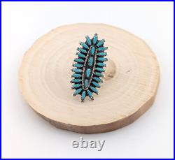 Native American Sterling Silver Needlepoint Turquoise Ring Zuni Jewelry Sz 7.75