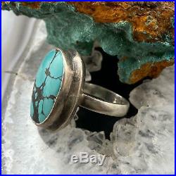 Native American Sterling Silver Oval Turquoise Ring Size 8 For Women or Men