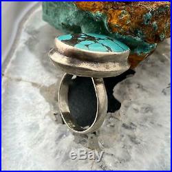 Native American Sterling Silver Oval Turquoise Ring Size 8 For Women or Men