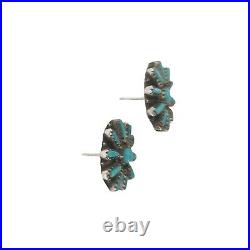 Native American Sterling Silver & Petit Point Turquoise Earrings