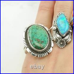 Native American Sterling Silver Ring Green Turquoise Oval Waterweb Size 6 1/2