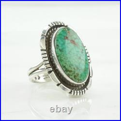 Native American Sterling Silver Ring Green Turquoise Oval Waterweb Size 6 1/2