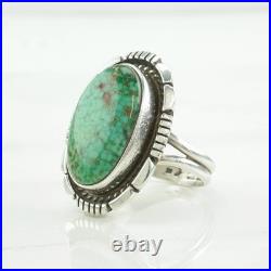 Native American Sterling Silver Ring Green Turquoise Oval Waterweb Size 6 1/2