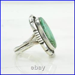 Native American Sterling Silver Ring Green Turquoise Oval Waterweb Size 6 1/2