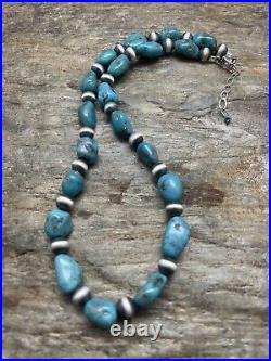 Native American Sterling Silver Turquoise Bead Necklace