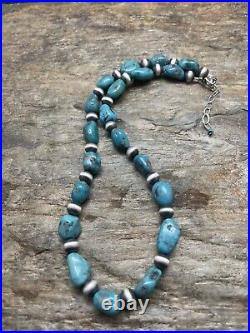 Native American Sterling Silver Turquoise Bead Necklace