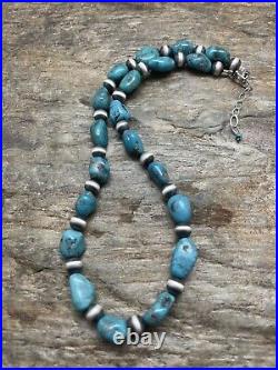 Native American Sterling Silver Turquoise Bead Necklace