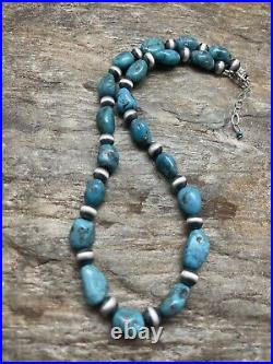 Native American Sterling Silver Turquoise Bead Necklace