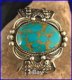 Native American Sterling Silver Turquoise Bracelet Albert Cleveland Rare