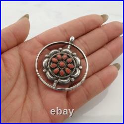 Native American Sterling Silver Turquoise Cluster Coral Rotating Pendant