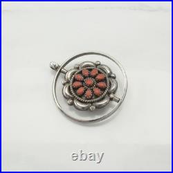 Native American Sterling Silver Turquoise Cluster Coral Rotating Pendant