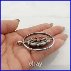 Native American Sterling Silver Turquoise Cluster Coral Rotating Pendant