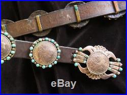 Native American Sterling Silver & Turquoise Concho Belt