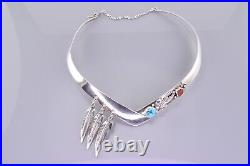 Native American Sterling Silver Turquoise Coral Feathers Collar 925 Necklace 14 Native American Sterling Silver Turquoise Coral Feathers Collar 925 Necklace 14