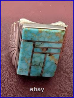 Native American Sterling Silver Turquoise Ring Size 11 Mens Statement Southwest